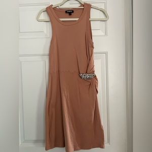 Mini dress with rhinestone side piece